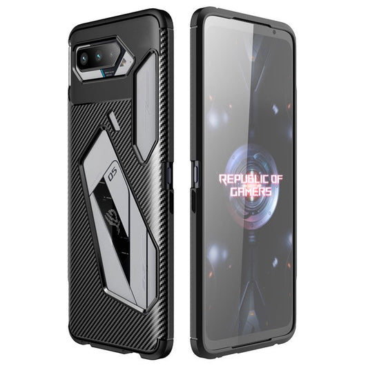 Carbon Fiber Texture Precise Cut-Out Well-Protected TPU Phone Protector Cover for Asus ROG Phone 5 - Black