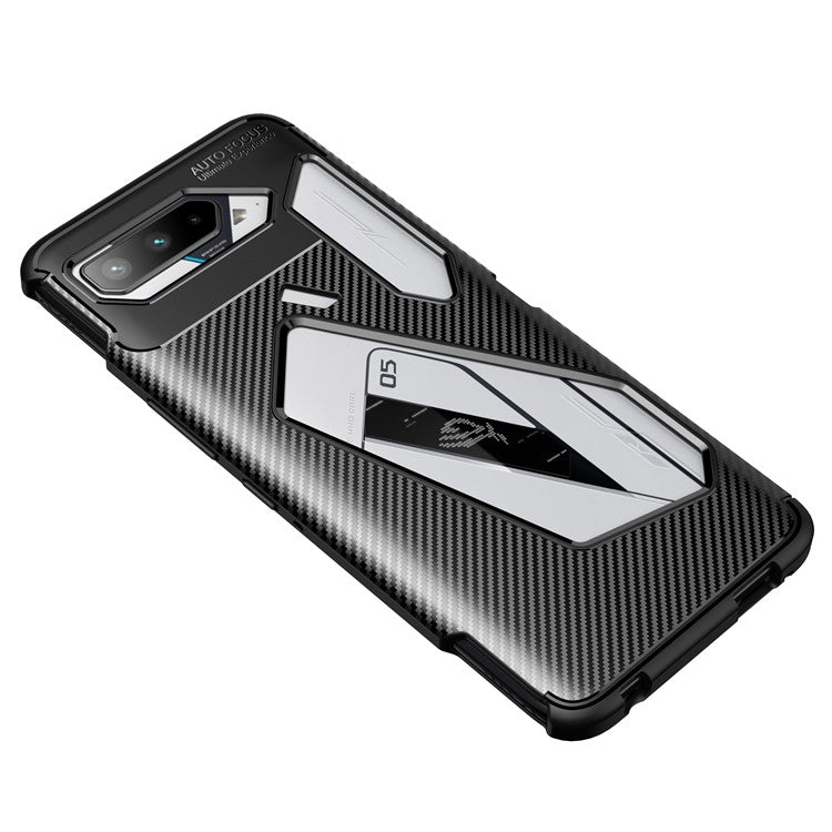 Carbon Fiber Texture Precise Cut-Out Well-Protected TPU Phone Protector Cover for Asus ROG Phone 5 - Black