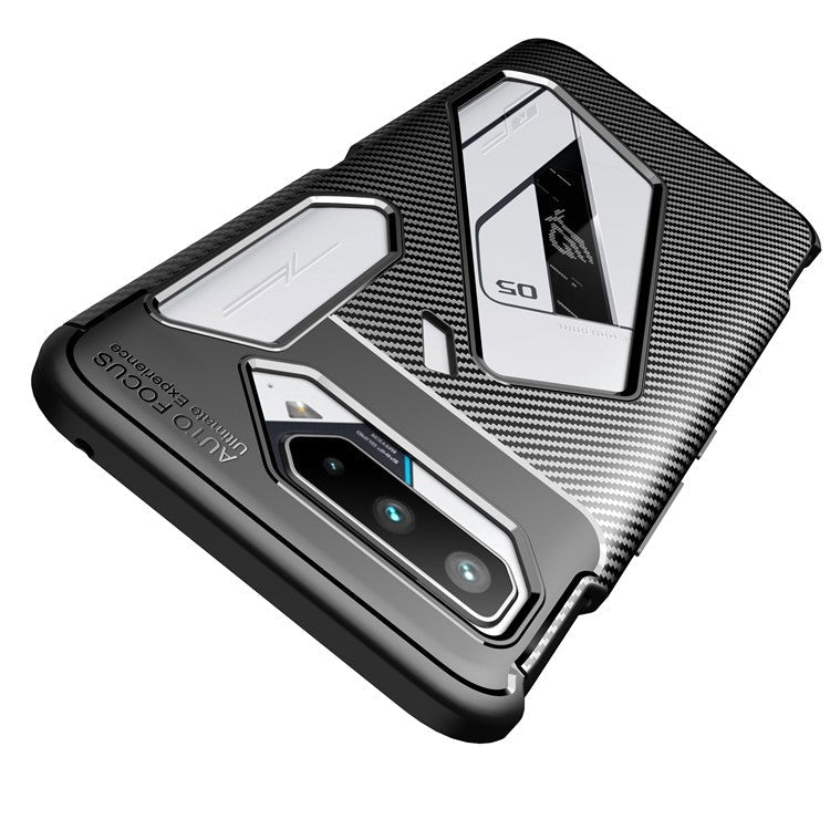 Carbon Fiber Texture Precise Cut-Out Well-Protected TPU Phone Protector Cover for Asus ROG Phone 5 - Black