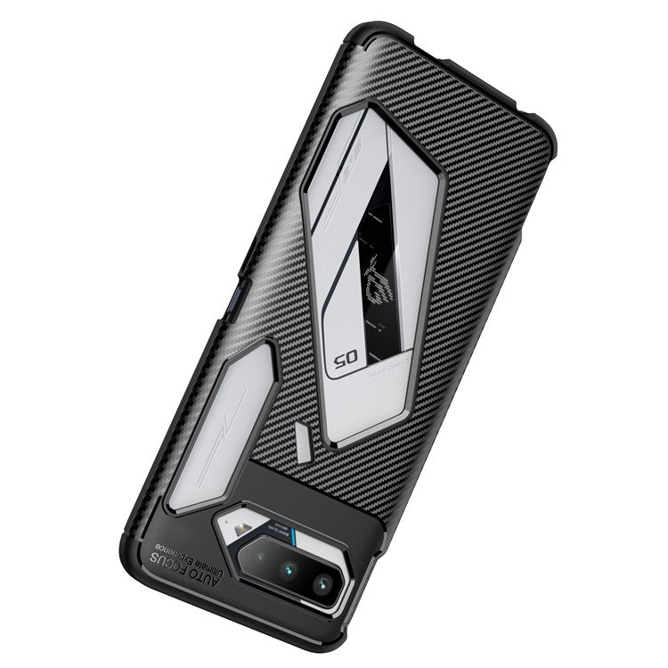 Carbon Fiber Texture Precise Cut-Out Well-Protected TPU Phone Protector Cover for Asus ROG Phone 5 - Black