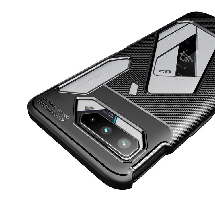 Carbon Fiber Texture Precise Cut-Out Well-Protected TPU Phone Protector Cover for Asus ROG Phone 5 - Black