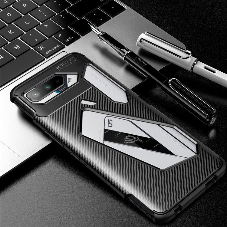 Carbon Fiber Texture Precise Cut-Out Well-Protected TPU Phone Protector Cover for Asus ROG Phone 5 - Black