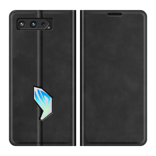 Skin-Touch Auto-absorbed Wallet Cover Leather Stand Shell for Asus ROG Phone 5 - Black