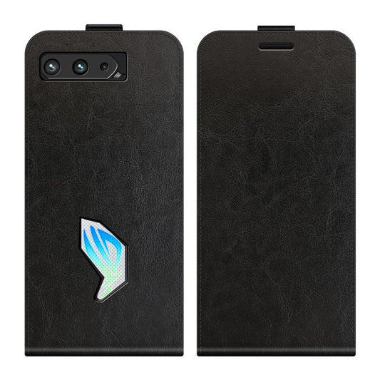 Crazy Horse Leather Protector Case Vertical Flip Phone Cover with Card Slot for Asus ROG Phone 5 - Black