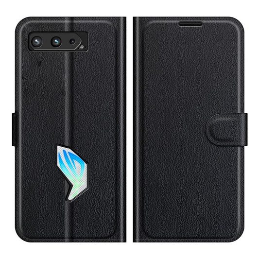 Litchi Skin Wallet Stand Leather Case Flip Mobile Phone Cover for Asus ROG Phone 5 - Black