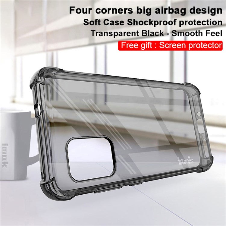 IMAK Flexible TPU Case Shock-Proof Cover with High Definition Screen Protector for Asus Zenfone 8 ZS590KS - Transparent Black