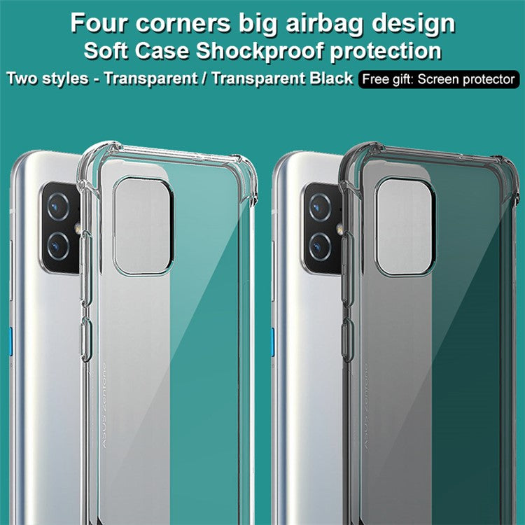 IMAK Flexible TPU Case Shock-Proof Cover with High Definition Screen Protector for Asus Zenfone 8 ZS590KS - Transparent Black