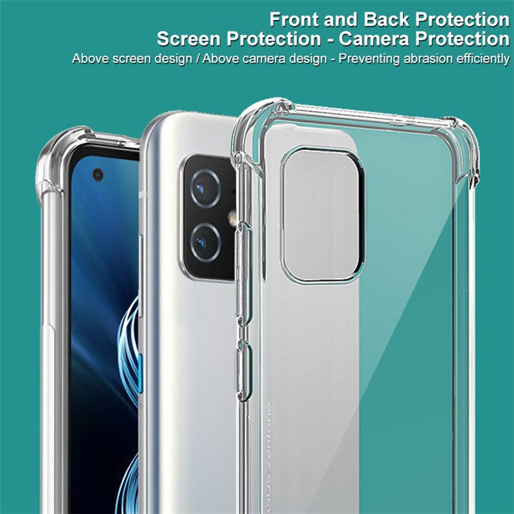 IMAK Flexible TPU Case Shock-Proof Cover with High Definition Screen Protector for Asus Zenfone 8 ZS590KS - Transparent Black