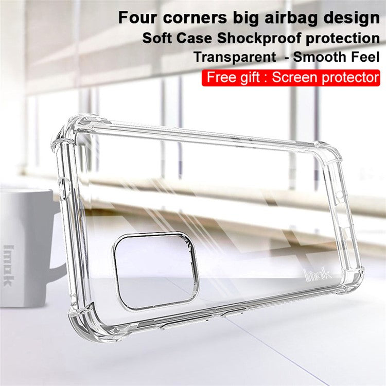 IMAK Flexible TPU Case Shock-Proof Cover with High Definition Screen Protector for Asus Zenfone 8 ZS590KS - Transparent