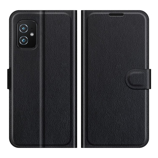 Wallet Design Litchi Skin Leather Case for Asus Zenfone 8 ZS590KS Mobile Phone Stand Cover - Black