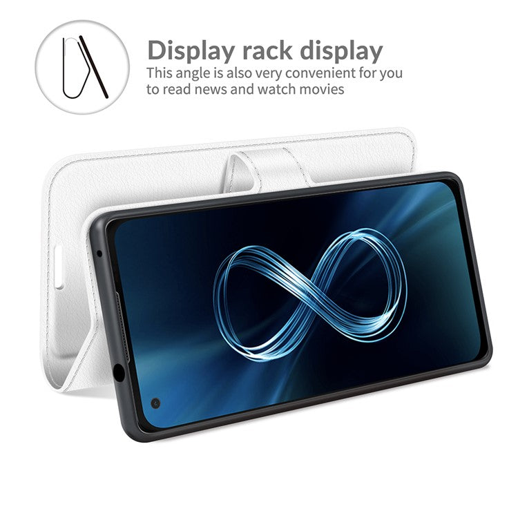Wallet Design Litchi Skin Leather Case for Asus Zenfone 8 ZS590KS Mobile Phone Stand Cover - White