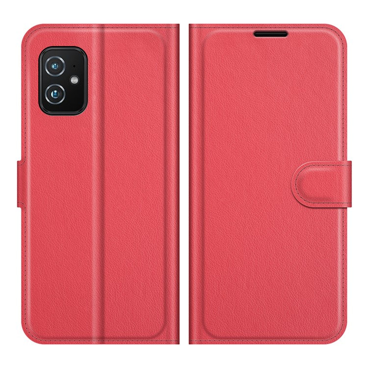 Wallet Design Litchi Skin Leather Case for Asus Zenfone 8 ZS590KS Mobile Phone Stand Cover - Red