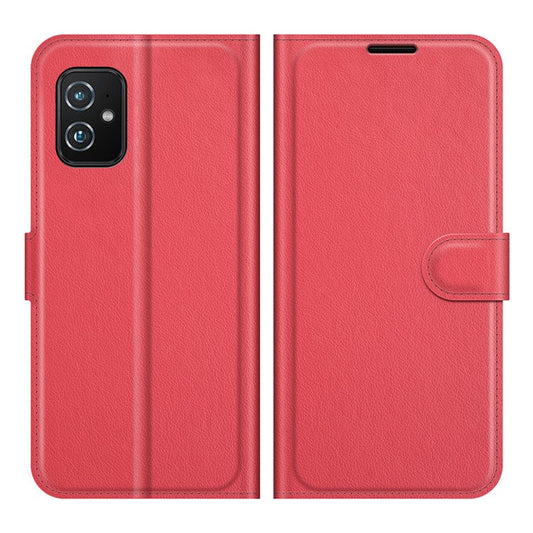 Wallet Design Litchi Skin Leather Case for Asus Zenfone 8 ZS590KS Mobile Phone Stand Cover - Red