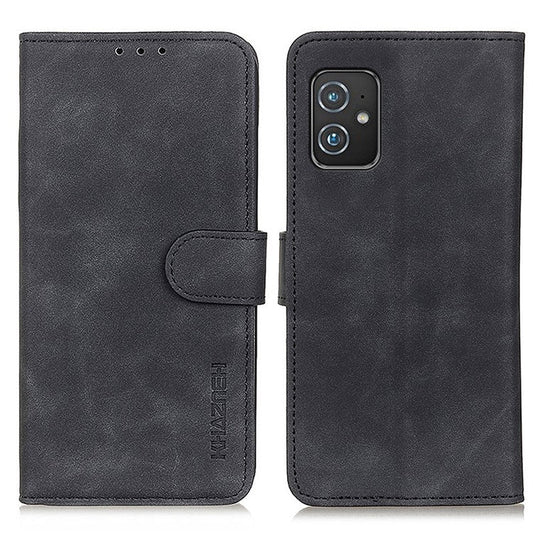 KHAZNEH Wallet Stand Design Vintage Style Leather Cover for Asus Zenfone 8 - Black