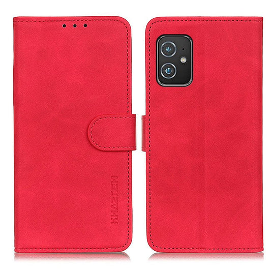 KHAZNEH Wallet Stand Design Vintage Style Leather Cover for Asus Zenfone 8 - Red
