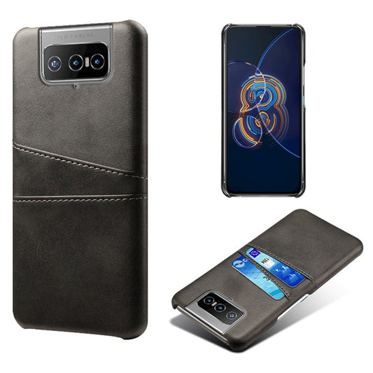 KSQ Leather Coated PC Case Mobile Phone Protective Case Shell with Dual Card Holder for Asus Zenfone 8 Flip - Black