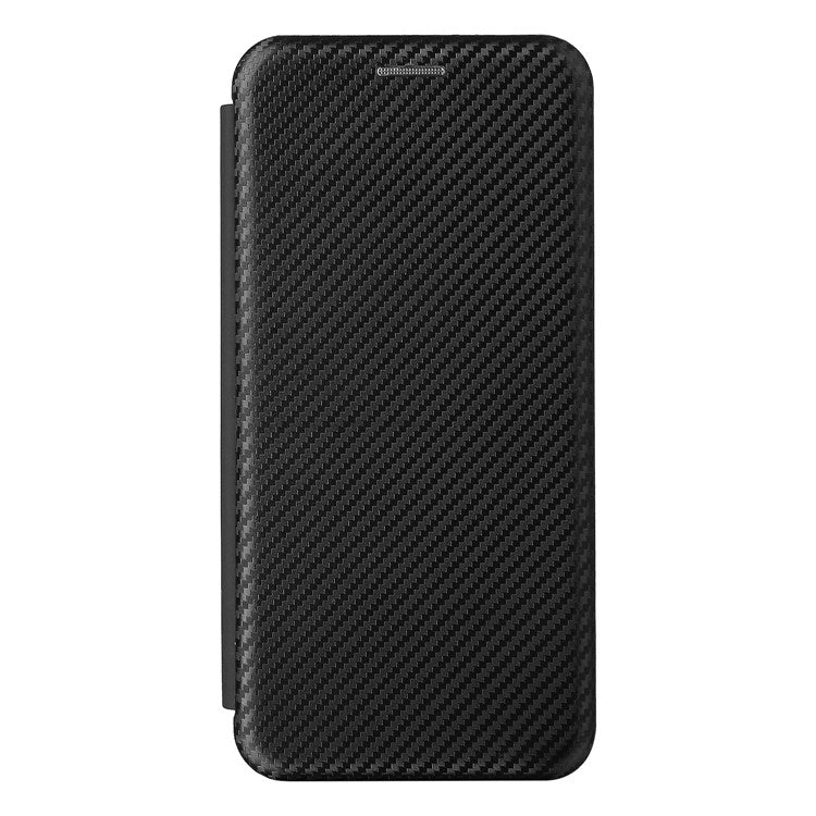 Carbon Fiber Texture Auto-absorbed Leather Cell Phone Case Shell with Card Holder for Asus Zenfone 8 - Black