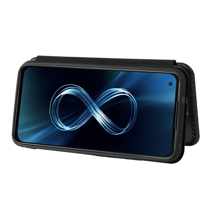 Carbon Fiber Texture Auto-absorbed Leather Cell Phone Case Shell with Card Holder for Asus Zenfone 8 - Black