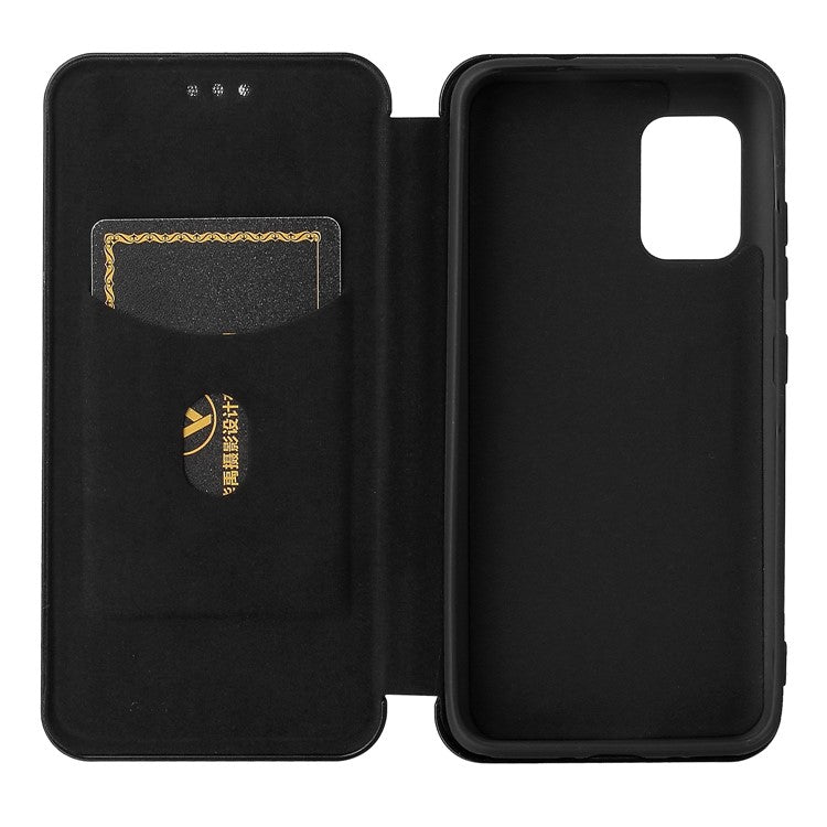 Carbon Fiber Texture Auto-absorbed Leather Cell Phone Case Shell with Card Holder for Asus Zenfone 8 - Black