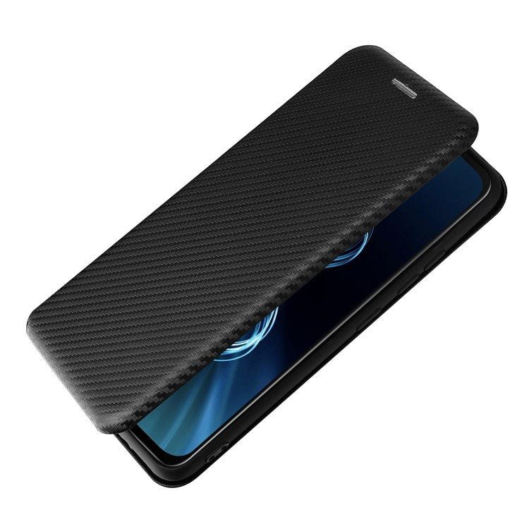 Carbon Fiber Texture Auto-absorbed Leather Cell Phone Case Shell with Card Holder for Asus Zenfone 8 - Black