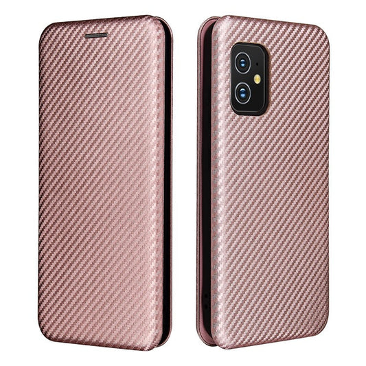 Carbon Fiber Texture Auto-absorbed Leather Cell Phone Case Shell with Card Holder for Asus Zenfone 8 - Gold