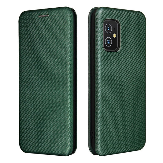 Carbon Fiber Texture Auto-absorbed Leather Cell Phone Case Shell with Card Holder for Asus Zenfone 8 - Green