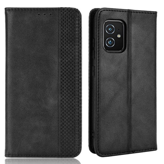 Vintage Style Magnetic Auto-absorbed Phone Wallet Stand Leather Case Cover for Asus Zenfone 8 ZS590KS - Black