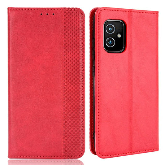 Vintage Style Magnetic Auto-absorbed Phone Wallet Stand Leather Case Cover for Asus Zenfone 8 ZS590KS - Red
