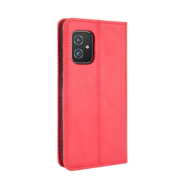 Vintage Style Magnetic Auto-absorbed Phone Wallet Stand Leather Case Cover for Asus Zenfone 8 ZS590KS - Red