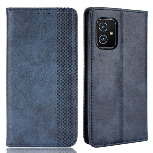 Vintage Style Magnetic Auto-absorbed Phone Wallet Stand Leather Case Cover for Asus Zenfone 8 ZS590KS - Blue