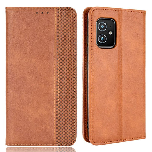 Vintage Style Magnetic Auto-absorbed Phone Wallet Stand Leather Case Cover for Asus Zenfone 8 ZS590KS - Brown