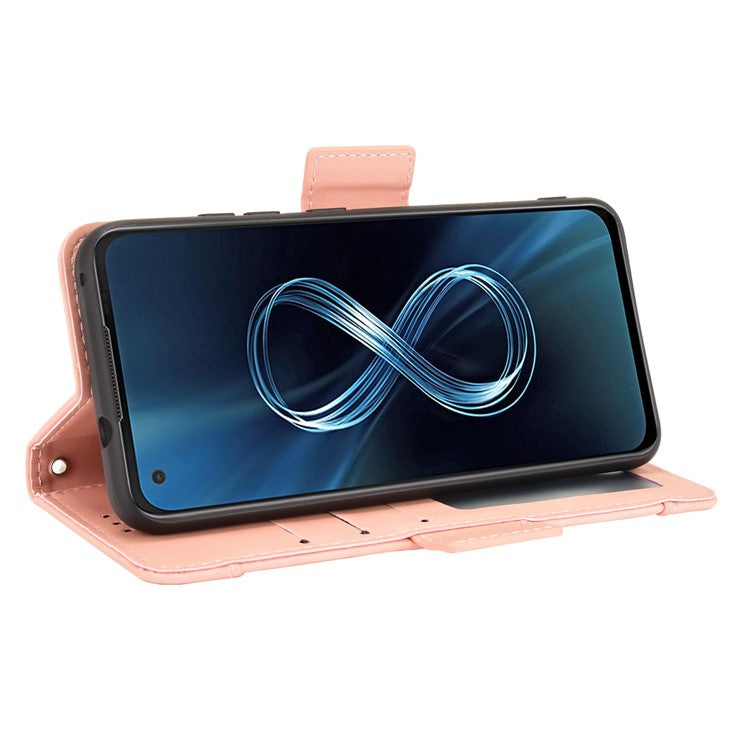 Multiple Card Slots Wallet Stand Leather Protection Phone Case Shell for Asus Zenfone 8 ZS590KS - Pink