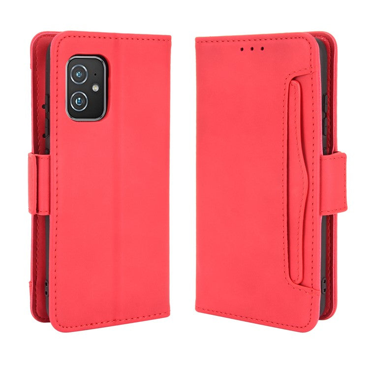 Multiple Card Slots Wallet Stand Leather Protection Phone Case Shell for Asus Zenfone 8 ZS590KS - Red