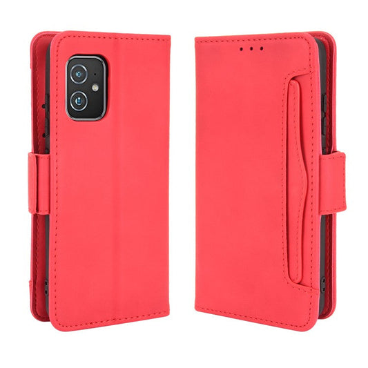 Multiple Card Slots Wallet Stand Leather Protection Phone Case Shell for Asus Zenfone 8 ZS590KS - Red