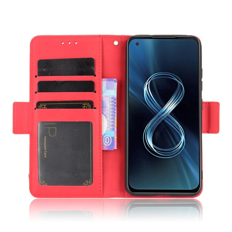 Multiple Card Slots Wallet Stand Leather Protection Phone Case Shell for Asus Zenfone 8 ZS590KS - Red