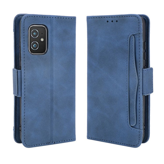 Multiple Card Slots Wallet Stand Leather Protection Phone Case Shell for Asus Zenfone 8 ZS590KS - Blue