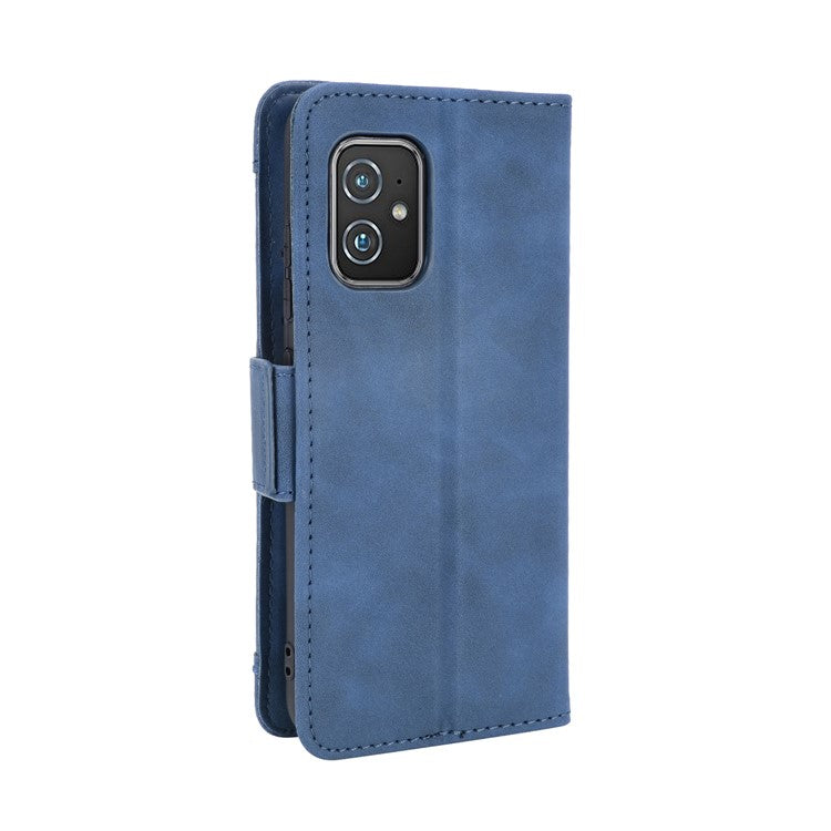 Multiple Card Slots Wallet Stand Leather Protection Phone Case Shell for Asus Zenfone 8 ZS590KS - Blue