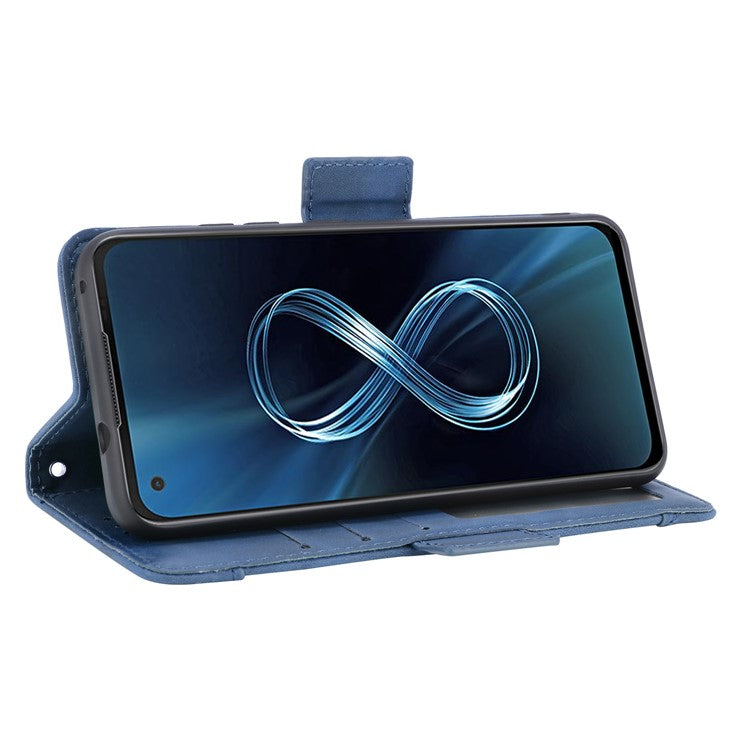 Multiple Card Slots Wallet Stand Leather Protection Phone Case Shell for Asus Zenfone 8 ZS590KS - Blue