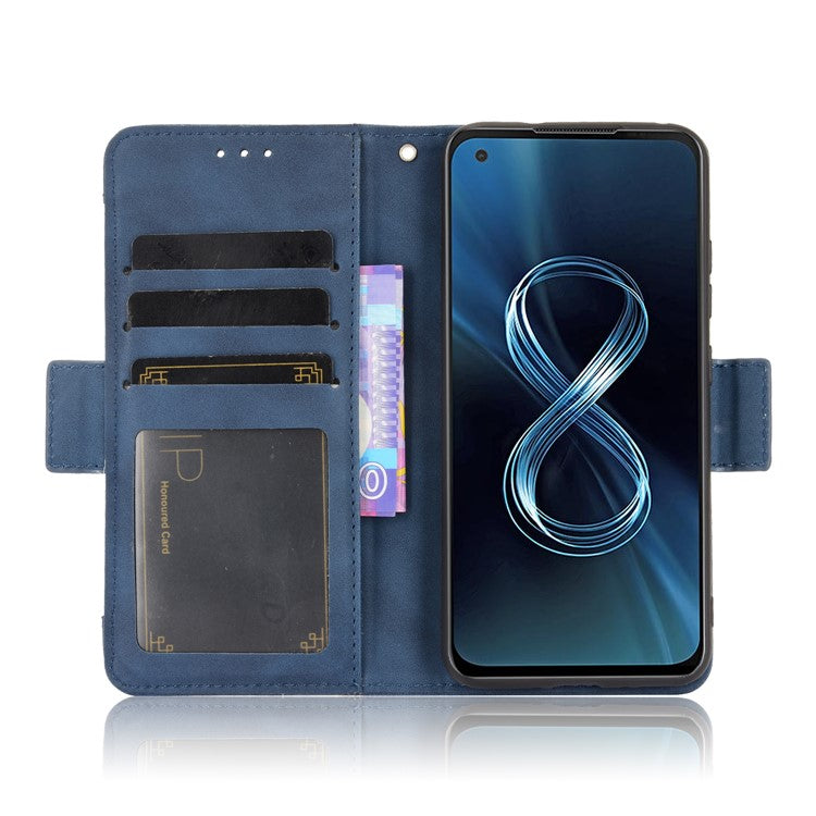 Multiple Card Slots Wallet Stand Leather Protection Phone Case Shell for Asus Zenfone 8 ZS590KS - Blue
