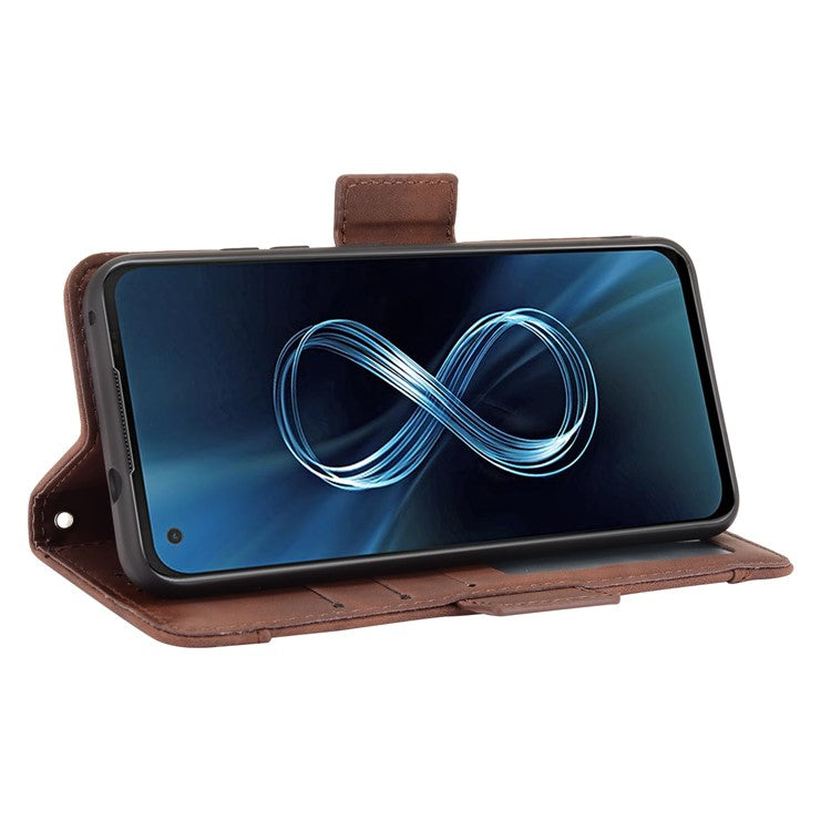 Multiple Card Slots Wallet Stand Leather Protection Phone Case Shell for Asus Zenfone 8 ZS590KS - Brown