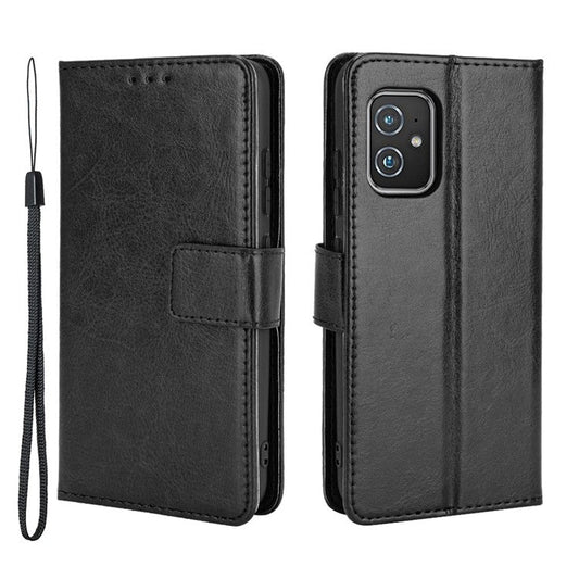 Crazy Horse Texture PU Leather Wallet Stand Phone Case Cover for Asus Zenfone 8 ZS590KS - Black