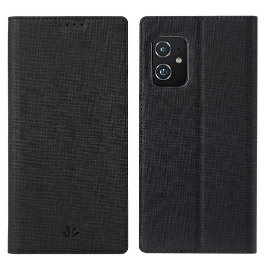 VILI DMX Cross Texture Leather Stand Case Cover with Card Holder for Asus Zenfone 8 (ZS590KS/ZS673KS) - Black