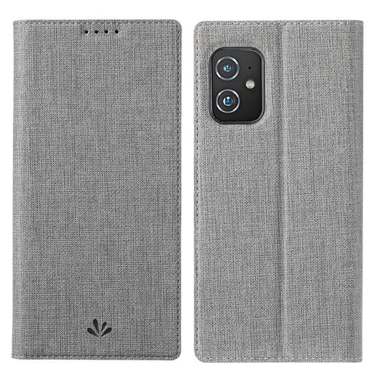 VILI DMX Cross Texture Leather Stand Case Cover with Card Holder for Asus Zenfone 8 (ZS590KS/ZS673KS) - Grey