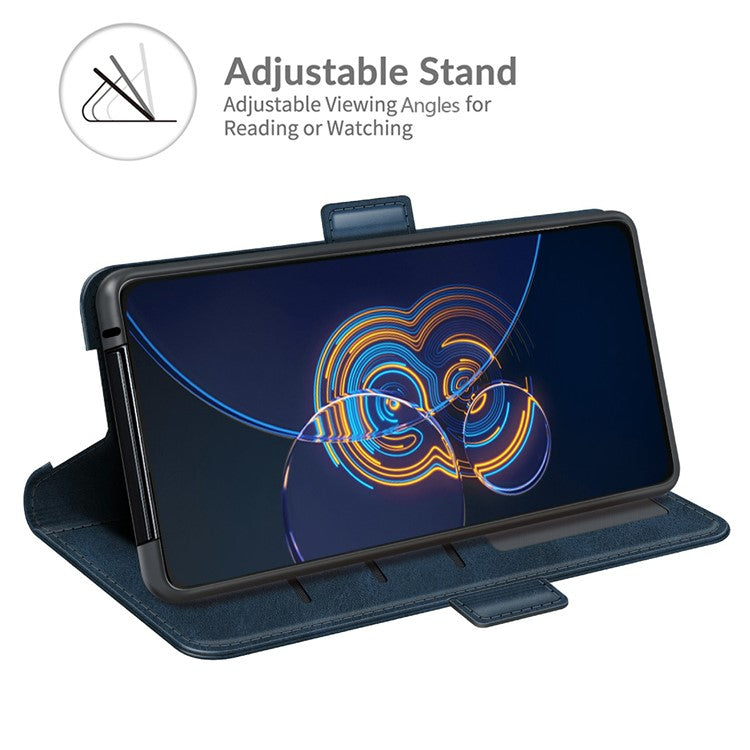 PU Leather Full Protection Wallet Cover Stand Case with Magnetic Double Clasp for Asus Zenfone 8 Flip - Blue
