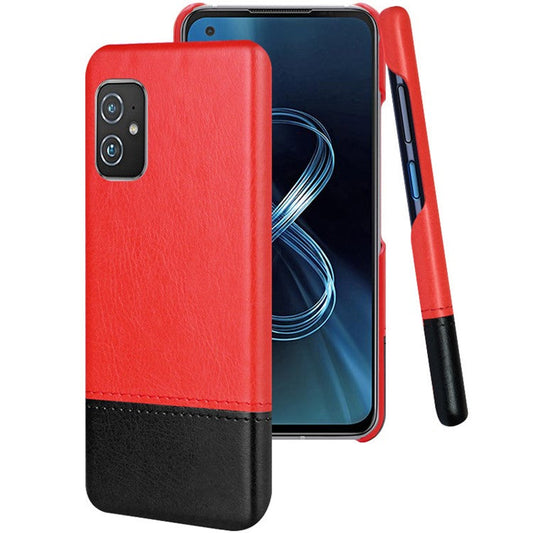 IMAK Ruiyi Series Bi-Color PU Leather Coated PC Cell Phone Back Case Shell with Screen Protector for Asus Zenfone 8 ZS590KS - Red / Black