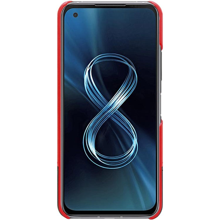 IMAK Ruiyi Series Bi-Color PU Leather Coated PC Cell Phone Back Case Shell with Screen Protector for Asus Zenfone 8 ZS590KS - Red / Black
