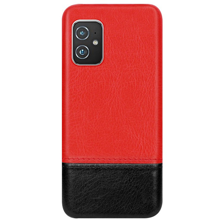 IMAK Ruiyi Series Bi-Color PU Leather Coated PC Cell Phone Back Case Shell with Screen Protector for Asus Zenfone 8 ZS590KS - Red / Black