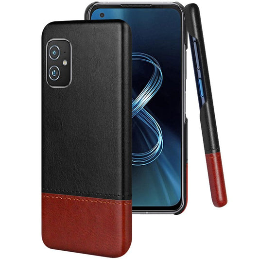 IMAK Ruiyi Series Bi-Color PU Leather Coated PC Cell Phone Back Case Shell with Screen Protector for Asus Zenfone 8 ZS590KS - Black / Brown