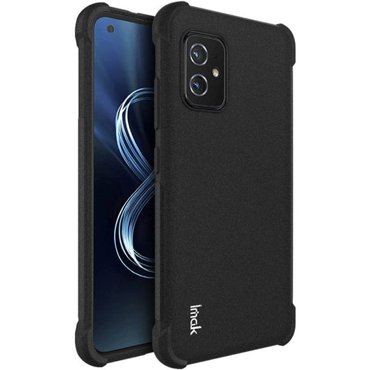 IMAK Four Corners Airbag Design Matte Finish Sandy Feel TPU Phone Case with Screen Protector for Asus Zenfone 8 ZS590KS - Matte Black