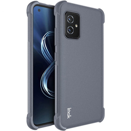 IMAK Four Corners Airbag Design Matte Finish Sandy Feel TPU Phone Case with Screen Protector for Asus Zenfone 8 ZS590KS - Matte Grey